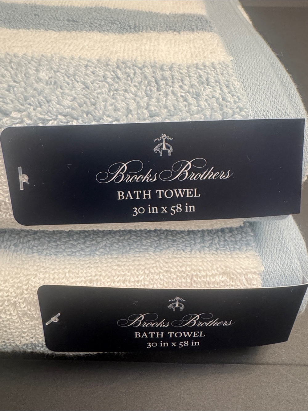 2pc BROOKS BROTHERS Cotton Oversized Light Blue & White Stripe Bath Towel Set - Picture 4 of 6